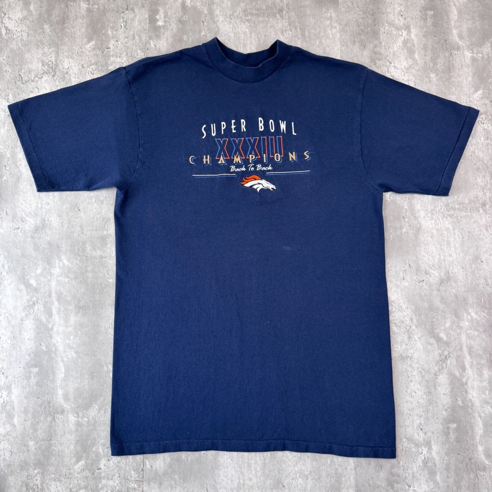 Vintage Denver Broncos T-Shirt‎ Mens XL Blue NFL Football Champions Super Bowl